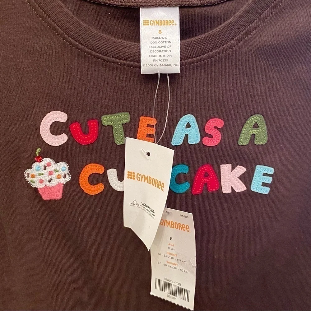 NWT~GYMBOREE Girls Brown ‘Cute As A Cupcake’ Long Sleeve Top Size 8 Yrs